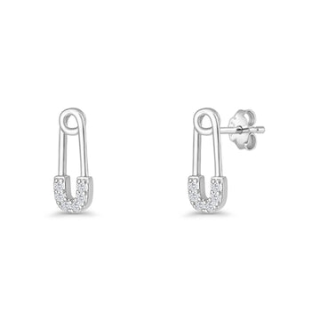 Minimalist 16mm Safety Pin Stud Earrings Round Cubic Zirconia 925 Sterling Silver Wholesale